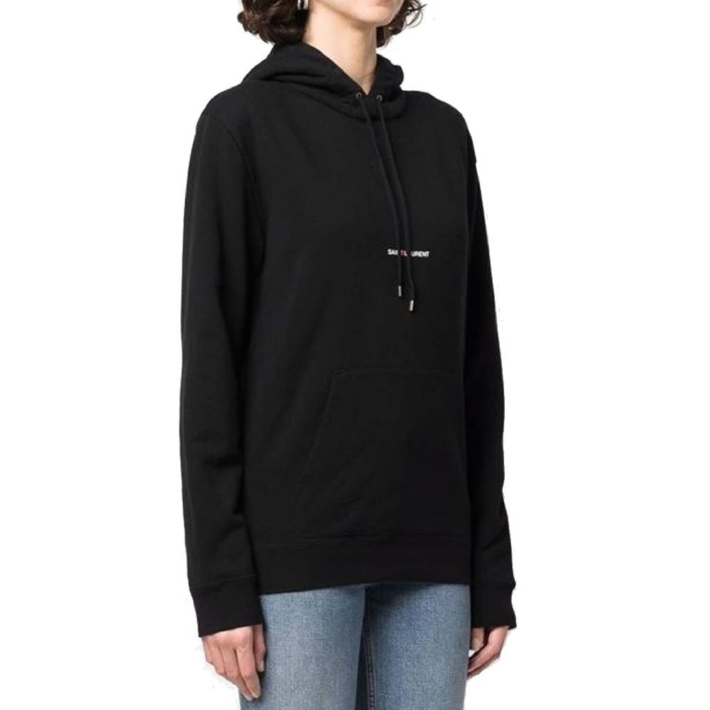 SAINT LAURENT  Felpa Con Cappuccio Nera Logo SAINT LAURENT In Cotone Per Donna