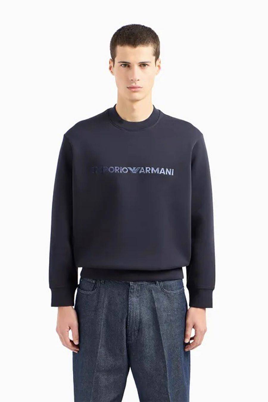 EMPORIO ARMANI  Felpa Da Uomo Emporio Armani In Cotone Misto Azzurro Cielo