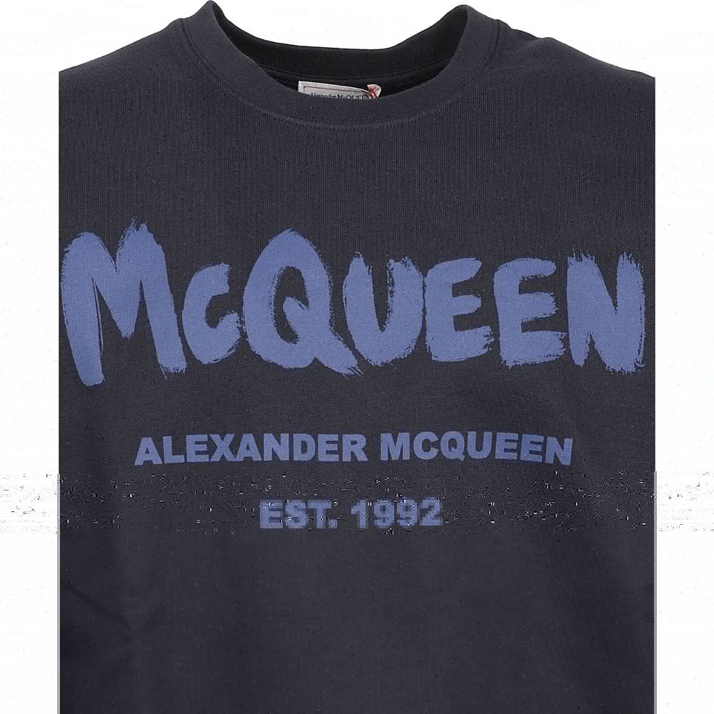 ALEXANDER MCQUEEN  Felpa Di Cotone Blu Con Logo Alexander McQueen Da Uomo
