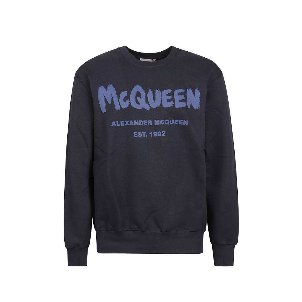 ALEXANDER MCQUEEN  Felpa di Cotone Blu con Logo Alexander McQueen da Uomo