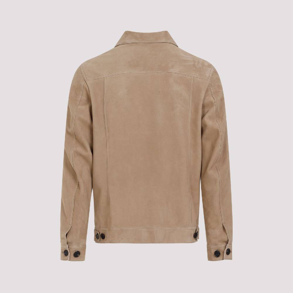 DUNHILL  Giacca Di Pelle Scamosciata Marrone Dunhill Uomo