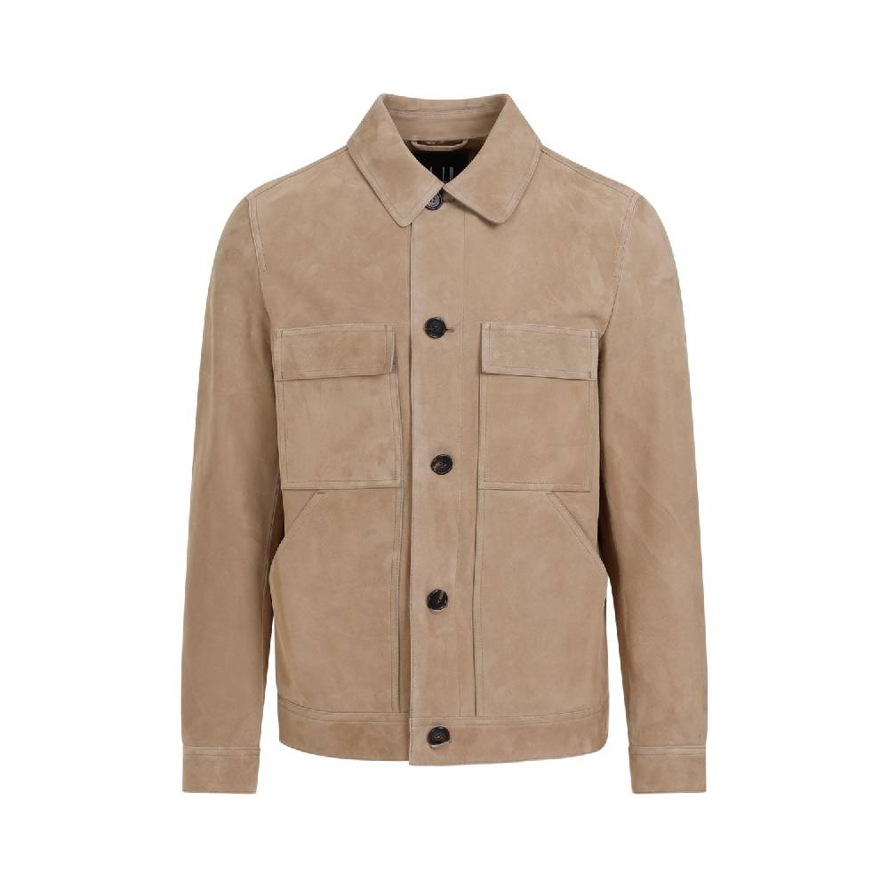 DUNHILL  Giacca di Pelle Scamosciata Marrone Dunhill Uomo