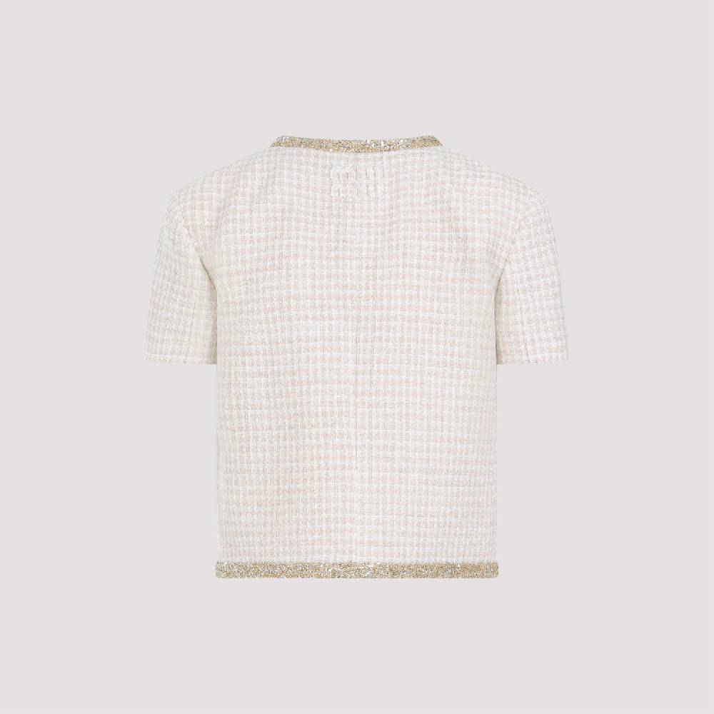 MIU MIU  Giacca In Lana Vergine Pied De Poule Avorio MIU MIU Con Bordo Di Paillettes