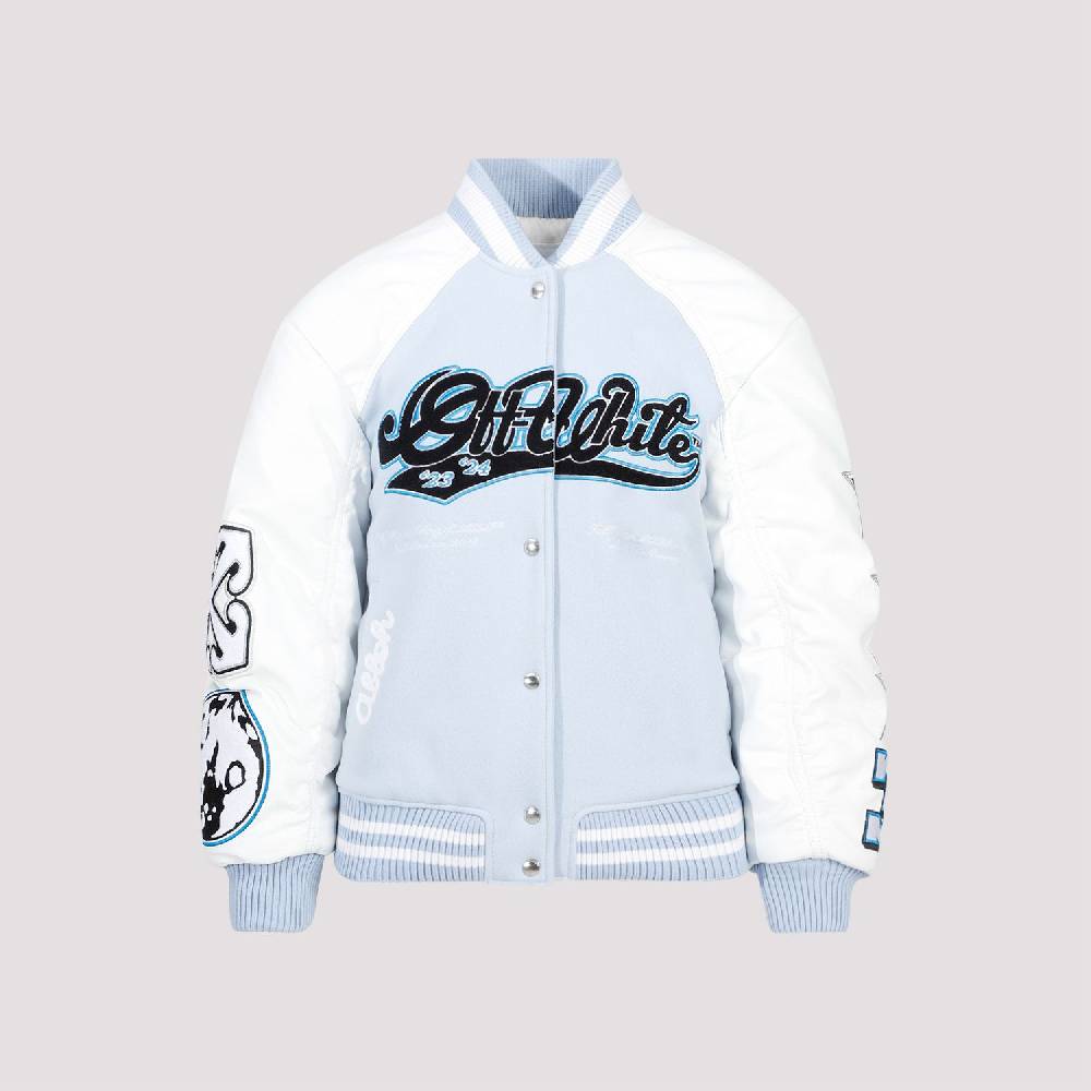 OFF-WHITE  Giacca Varsity In Pelle E Lana Blu Off-White