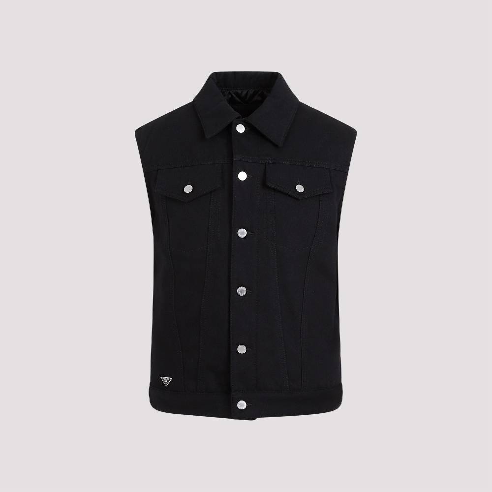 PRADA  Gilet Di Jeans Nero In Cotone PRADA - Panciotto Senza Maniche Uomo
