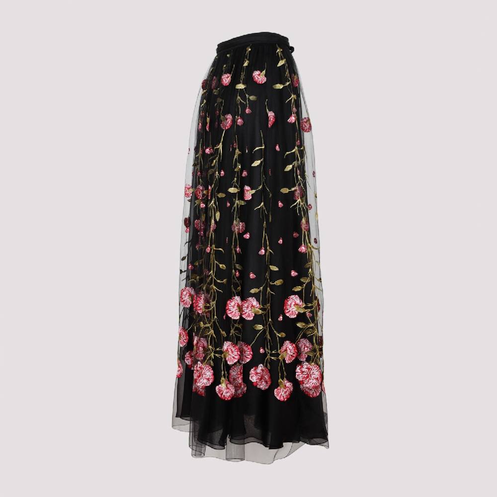 GIAMBATTISTA VALLI  Gonna Midi In Tulle Nero Ricamato Con Rose Di Giambattista Valli