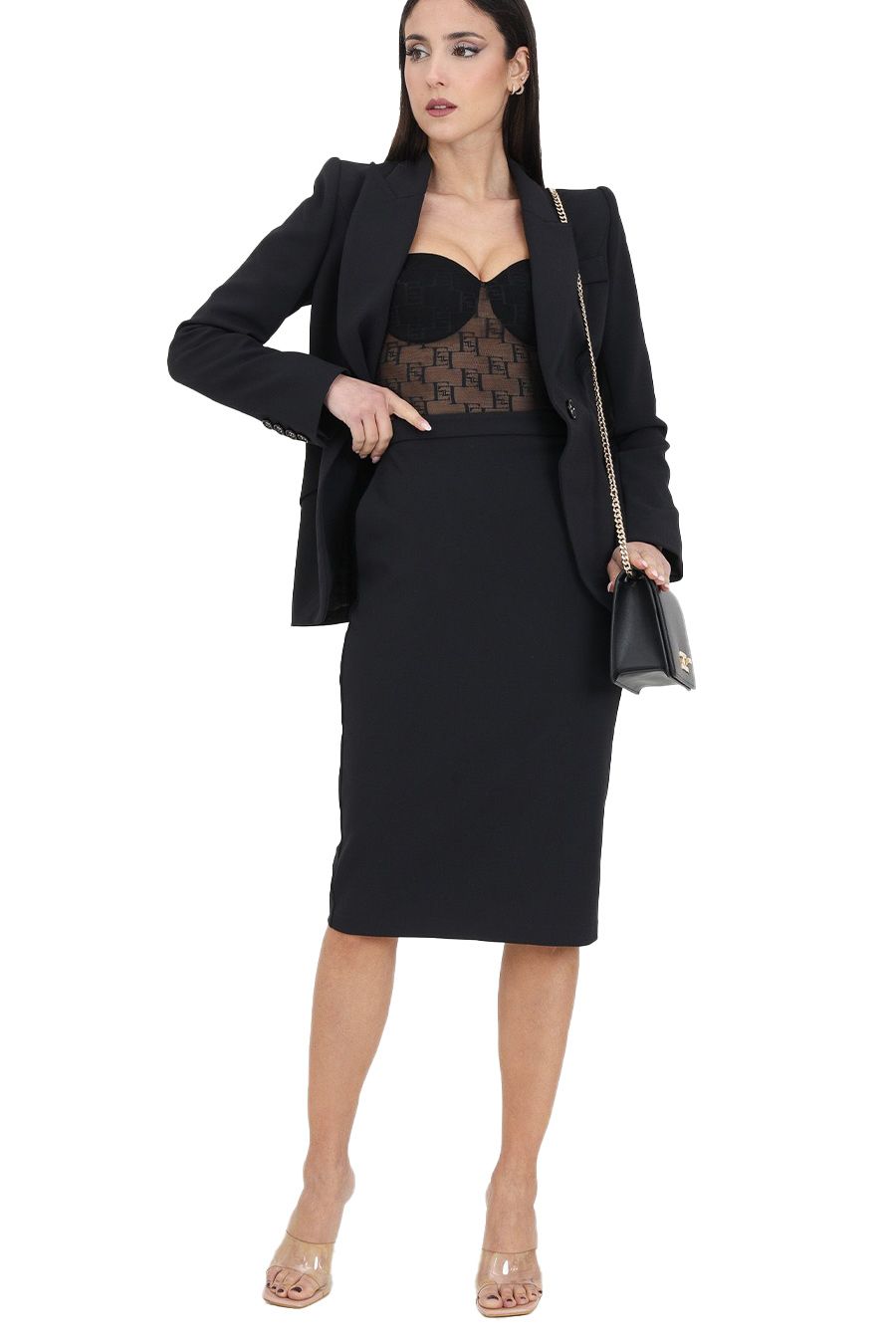 ELISABETTA FRANCHI  Gonna Nera In Poliestere Elisabetta Franchi Da Donna