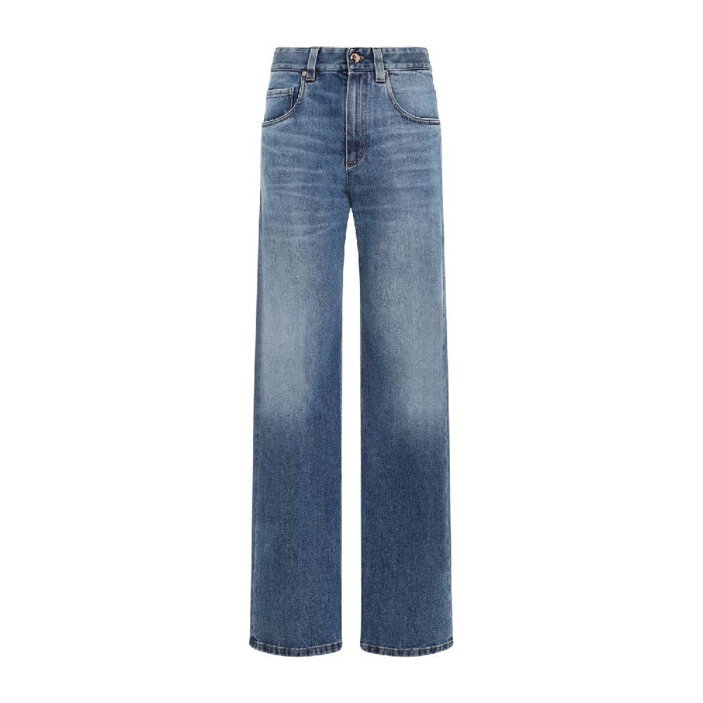 BRUNELLO CUCINELLI  Jeans Dritti in Cotone Elasticizzato Blu Brunello Cucinelli