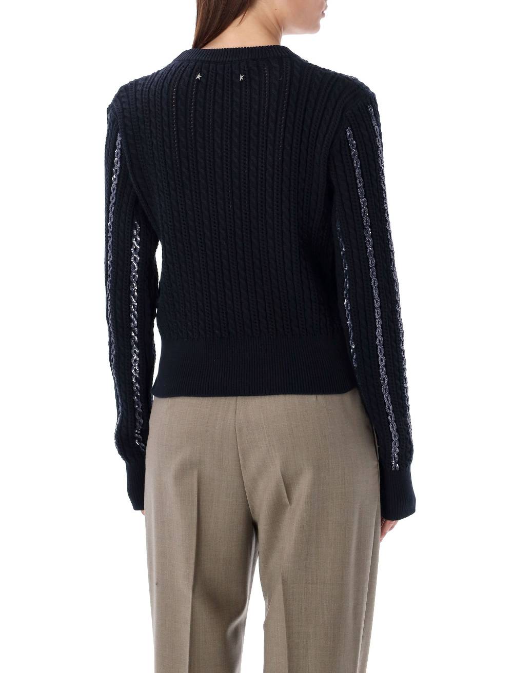 GOLDEN GOOSE  Maglione Di Cotone A Trecce Con Paillettes Golden Goose - Blu Scuro