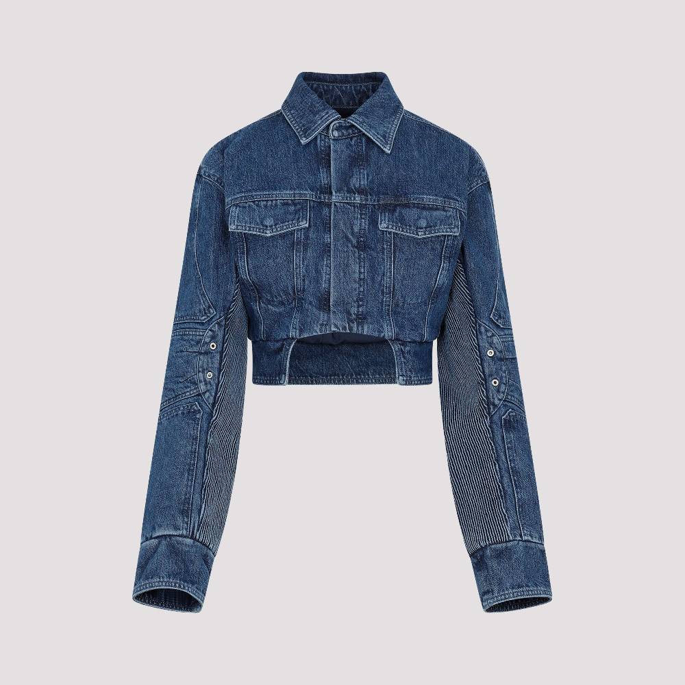 OFF-WHITE  Giacca Moto Cropped Denim Blu Off-White