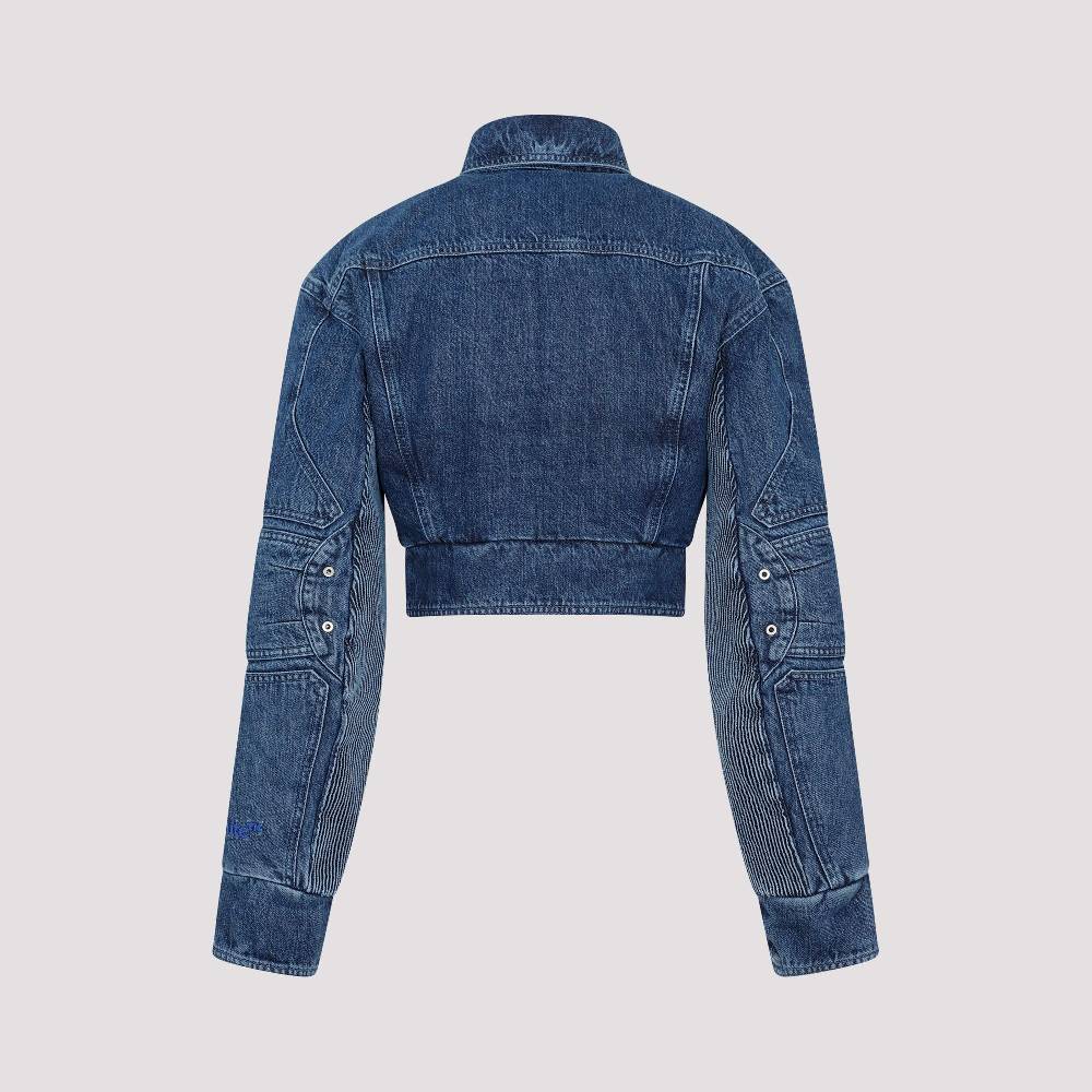 OFF-WHITE  Giacca Moto Cropped Denim Blu Off-White