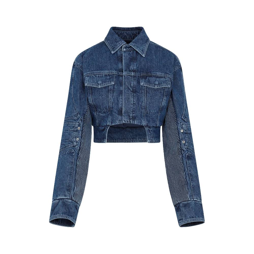 OFF-WHITE  Giacca Moto Cropped Denim Blu Off-White