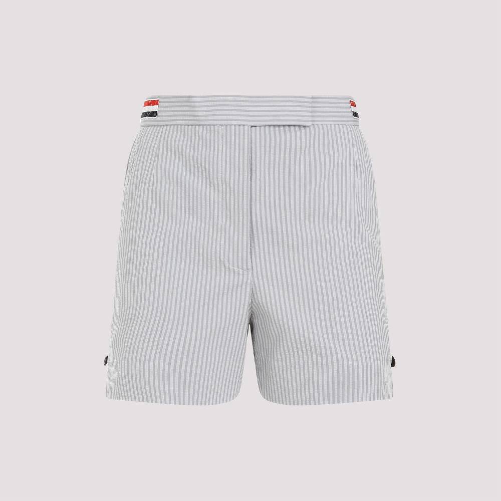 THOM BROWNE  Pantaloncini Di Cotone Grigio Thom Browne Con Righe Signature