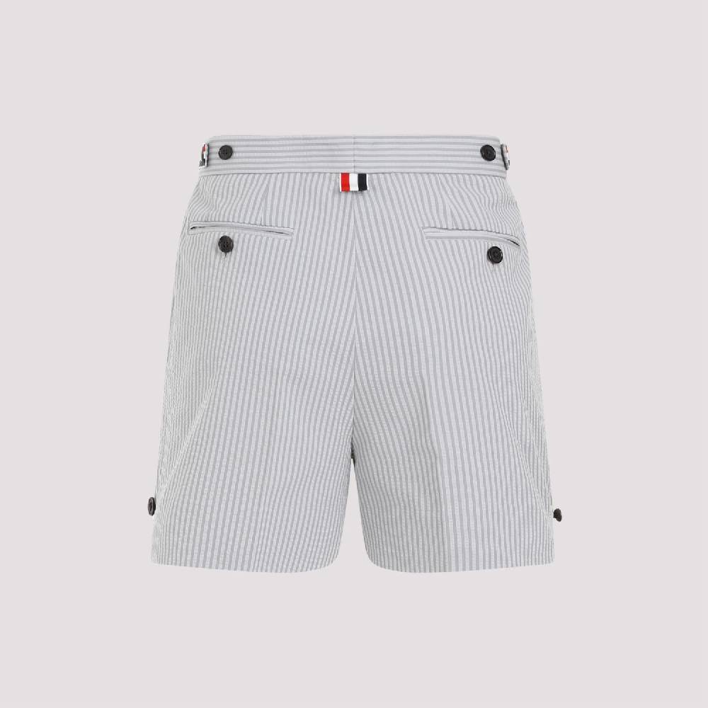 THOM BROWNE  Pantaloncini Di Cotone Grigio Thom Browne Con Righe Signature