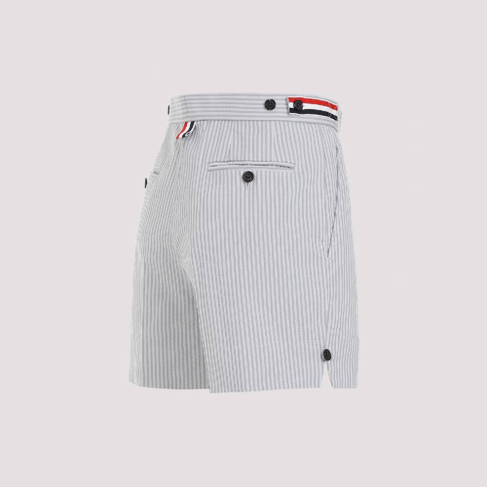 THOM BROWNE  Pantaloncini Di Cotone Grigio Thom Browne Con Righe Signature