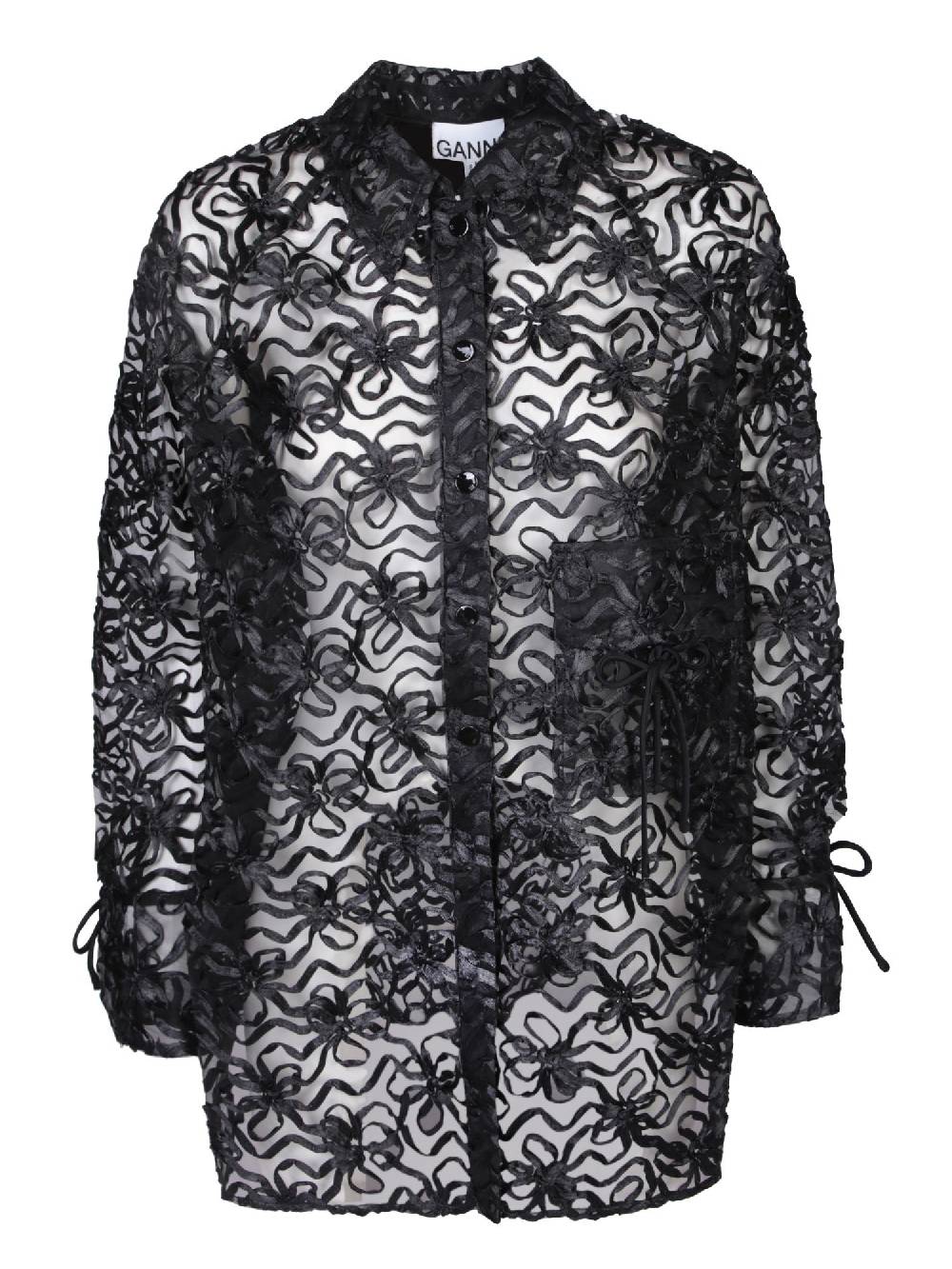 GANNI  Polo da Donna Nera in Poliestere Riciclato GANNI