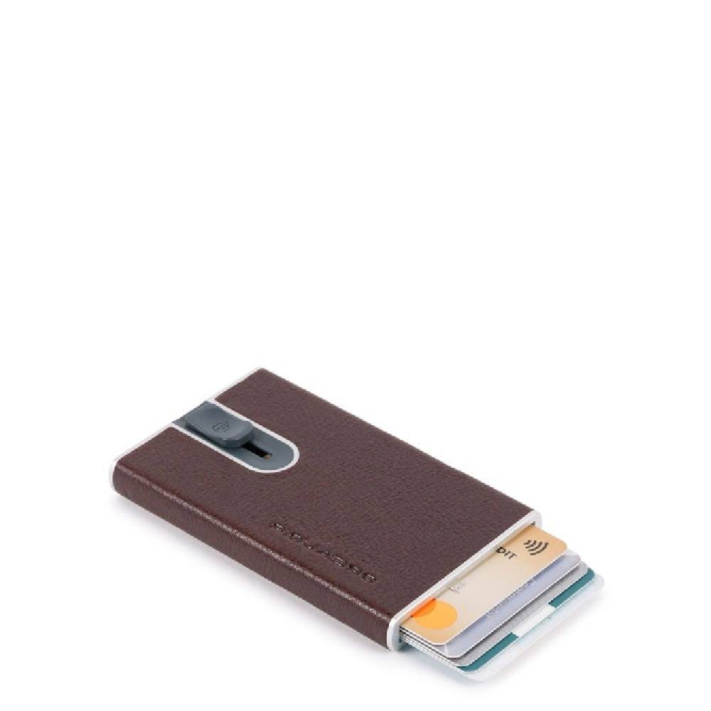 PIQUADRO  Portacarte Piquadro In Pelle Marrone Scuro E Metallo Con Protezione RFID