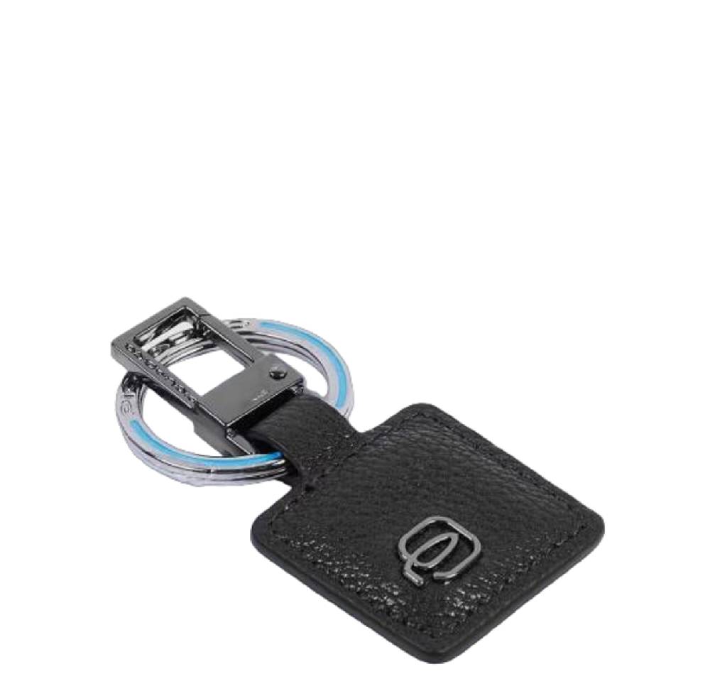PIQUADRO  Portachiavi in Pelle Nera PIQUADRO - Accessorio Uomo con Moschettone