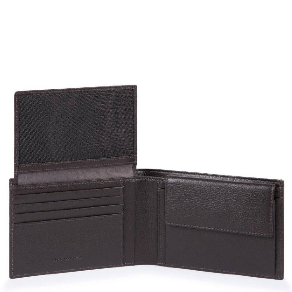 PIQUADRO  Portafoglio Piquadro Uomo In Pelle E Tessuto Marrone Scuro