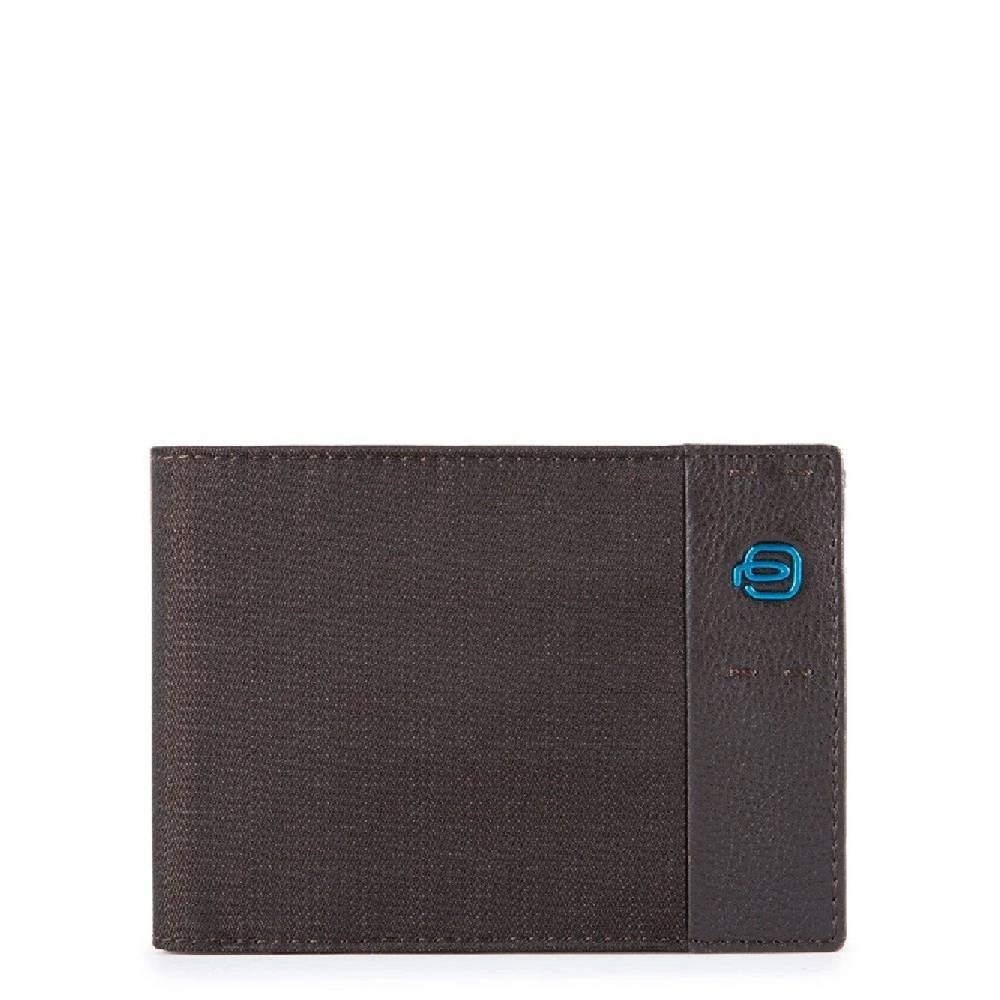 PIQUADRO  Portafoglio Piquadro Uomo in Pelle e Tessuto Marrone Scuro