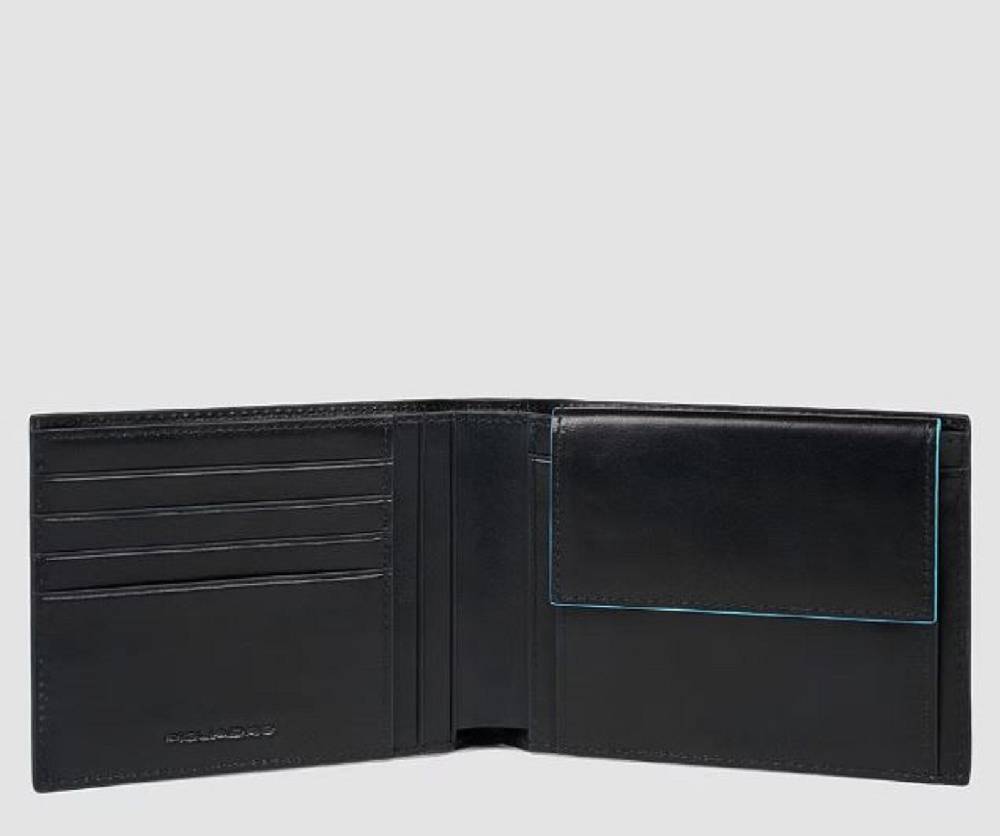 PIQUADRO  Portafoglio Piquadro Uomo In Pelle Nera Con Porta Carte E Portamonete