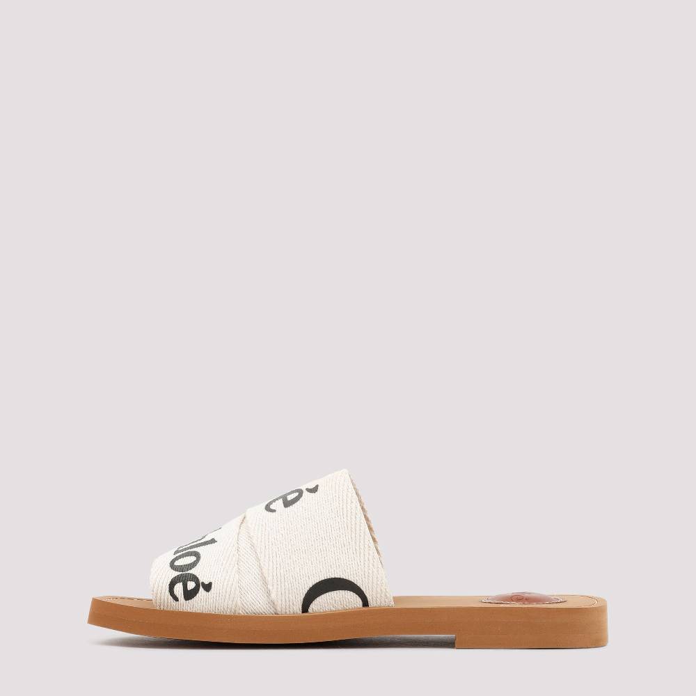 CHLOÉ  Sandali Chloé Woody Bianchi In Lino Con Punta Aperta