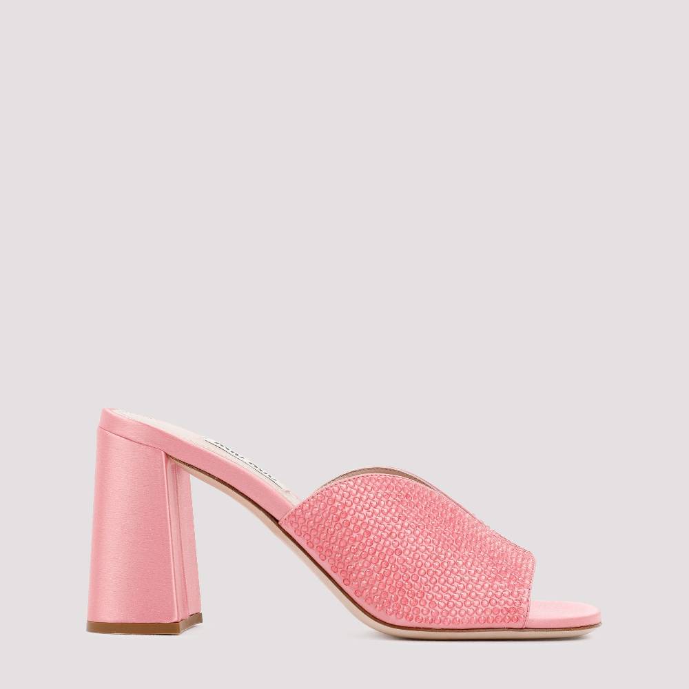 MIU MIU  Sandali MIU MIU In Raso Rosa Con Tacco Largo 8,5cm