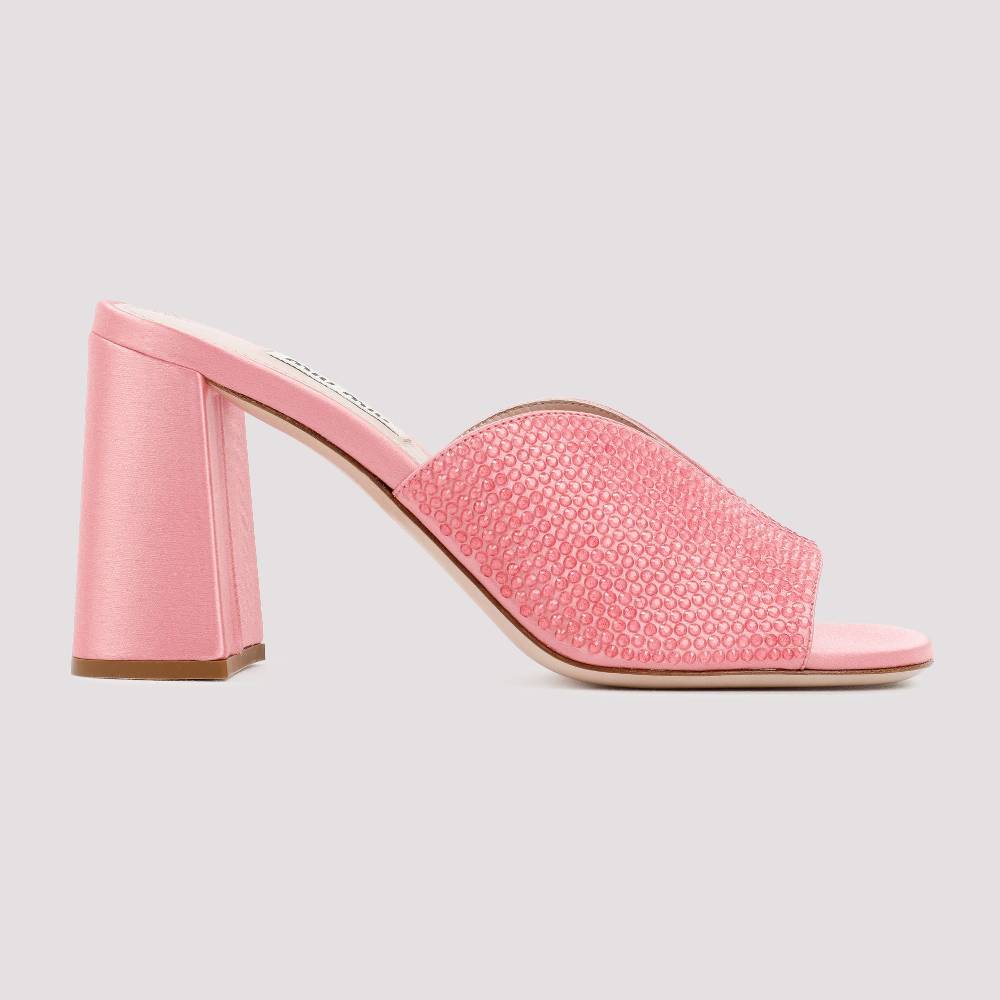 MIU MIU  Sandali MIU MIU In Raso Rosa Con Tacco Largo 8,5cm