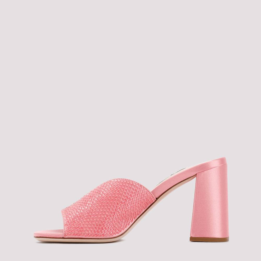 MIU MIU  Sandali MIU MIU In Raso Rosa Con Tacco Largo 8,5cm