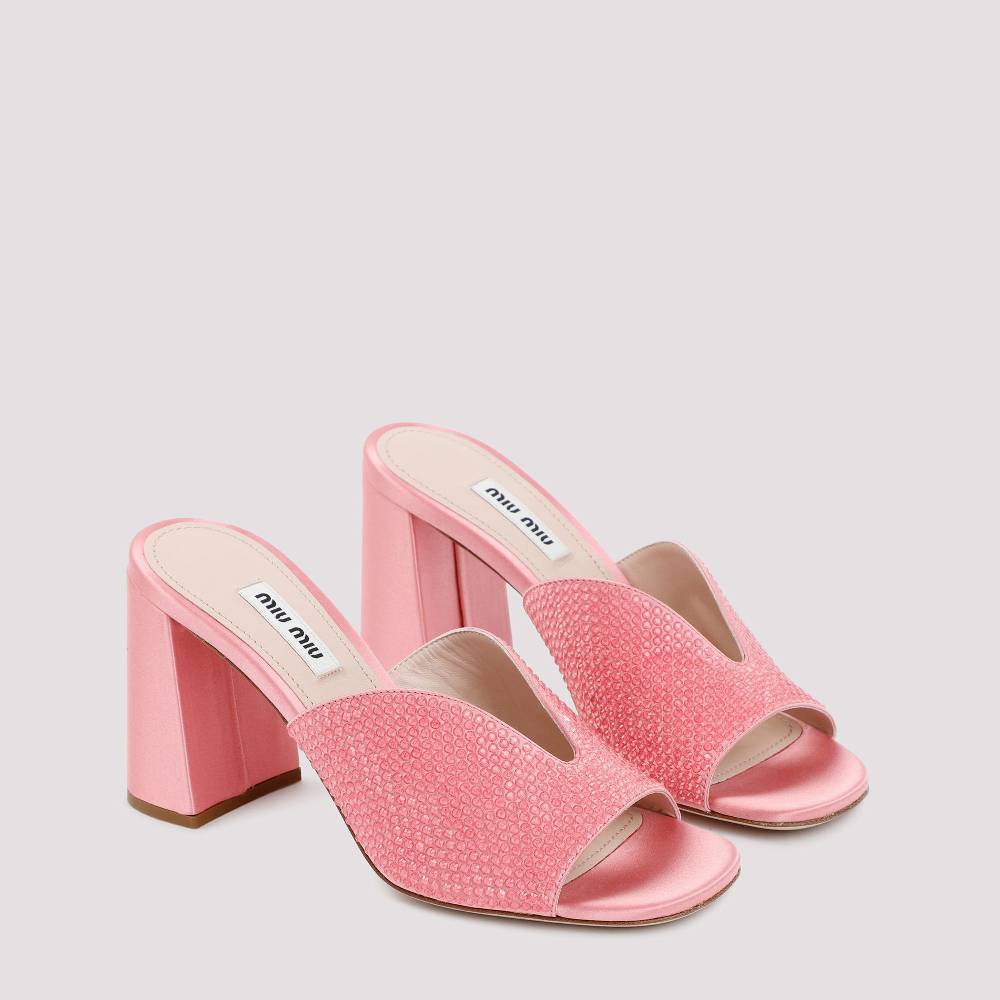 MIU MIU  Sandali MIU MIU In Raso Rosa Con Tacco Largo 8,5cm