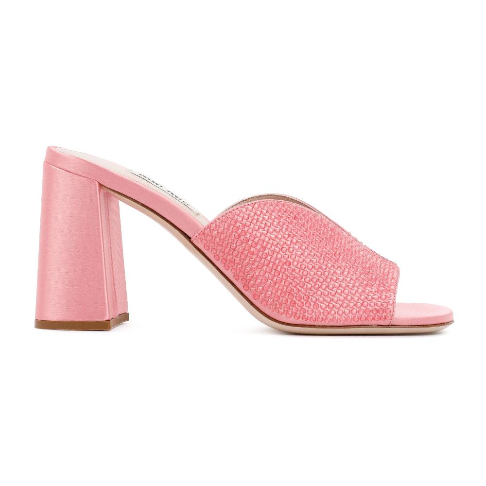 MIU MIU  Sandali MIU MIU in Raso Rosa con Tacco Largo 8,5cm