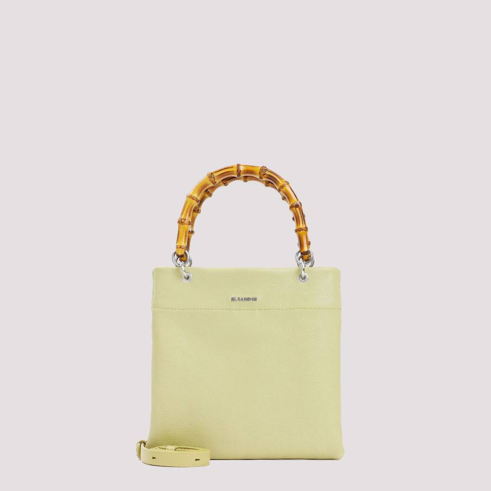 JIL SANDER  Shopper Piccola In Pelle Verde Con Manico In Bamboo JIL SANDER