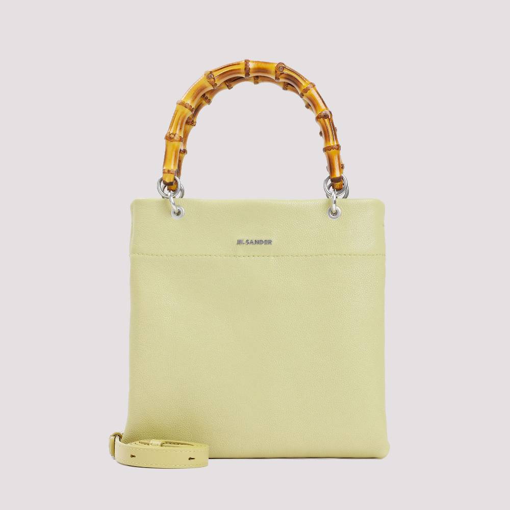 JIL SANDER  Shopper Piccola In Pelle Verde Con Manico In Bamboo JIL SANDER