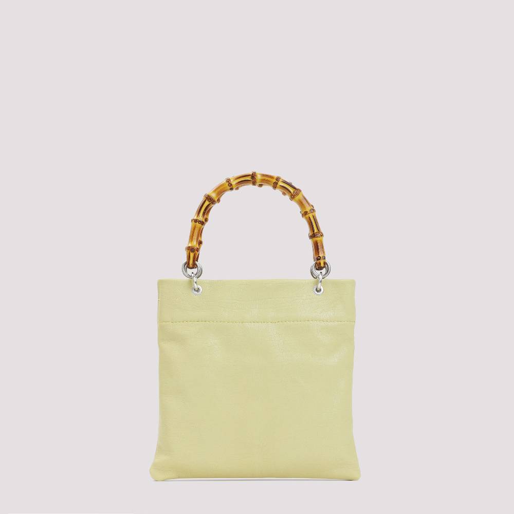 JIL SANDER  Shopper Piccola In Pelle Verde Con Manico In Bamboo JIL SANDER
