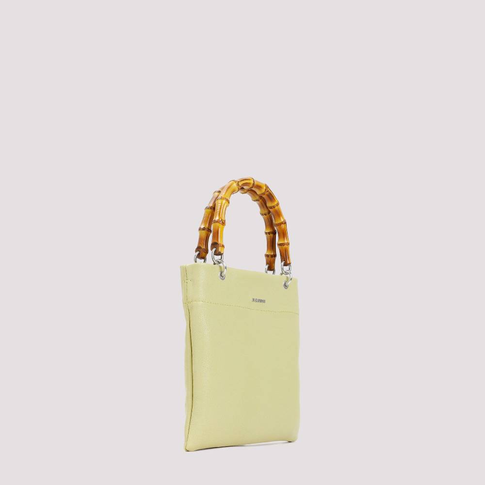 JIL SANDER  Shopper Piccola In Pelle Verde Con Manico In Bamboo JIL SANDER