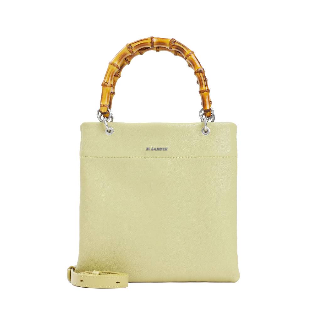 JIL SANDER  Shopper Piccola in Pelle Verde con Manico in Bamboo JIL SANDER