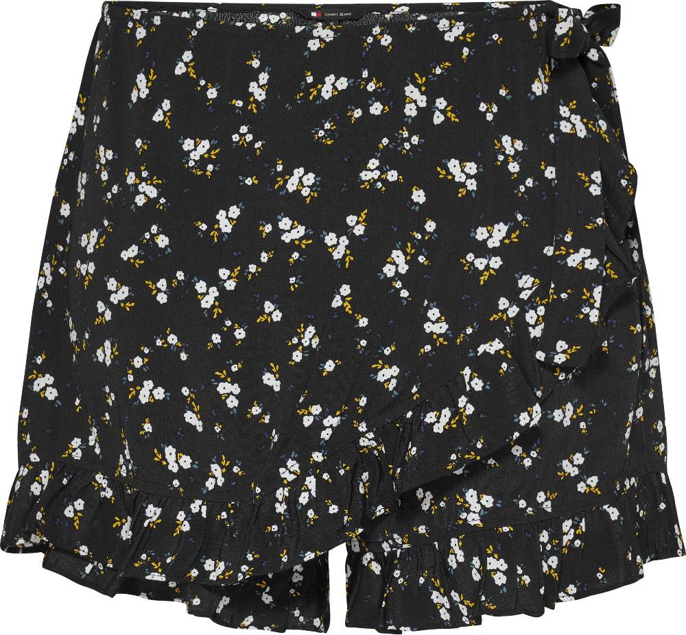 TOMMY JEANS  Shorts Avvolgenti Neri A Fiori Tommy Jeans Con Volant