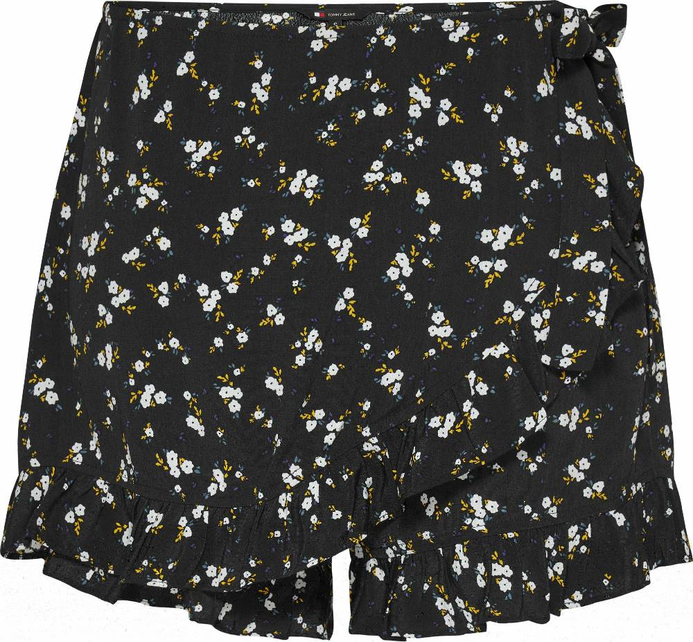 TOMMY JEANS  Shorts Avvolgenti Neri a Fiori Tommy Jeans con Volant
