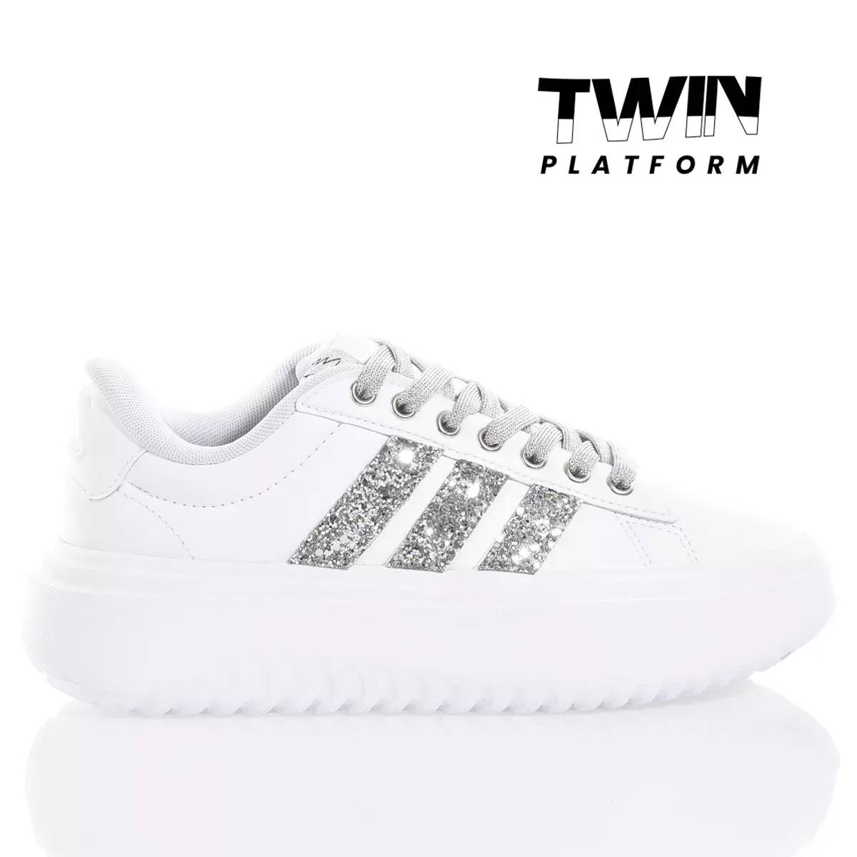 ADIDAS  Sneakers Adidas da Donna Piattaforma Bianco Argento in Eco-Pelle