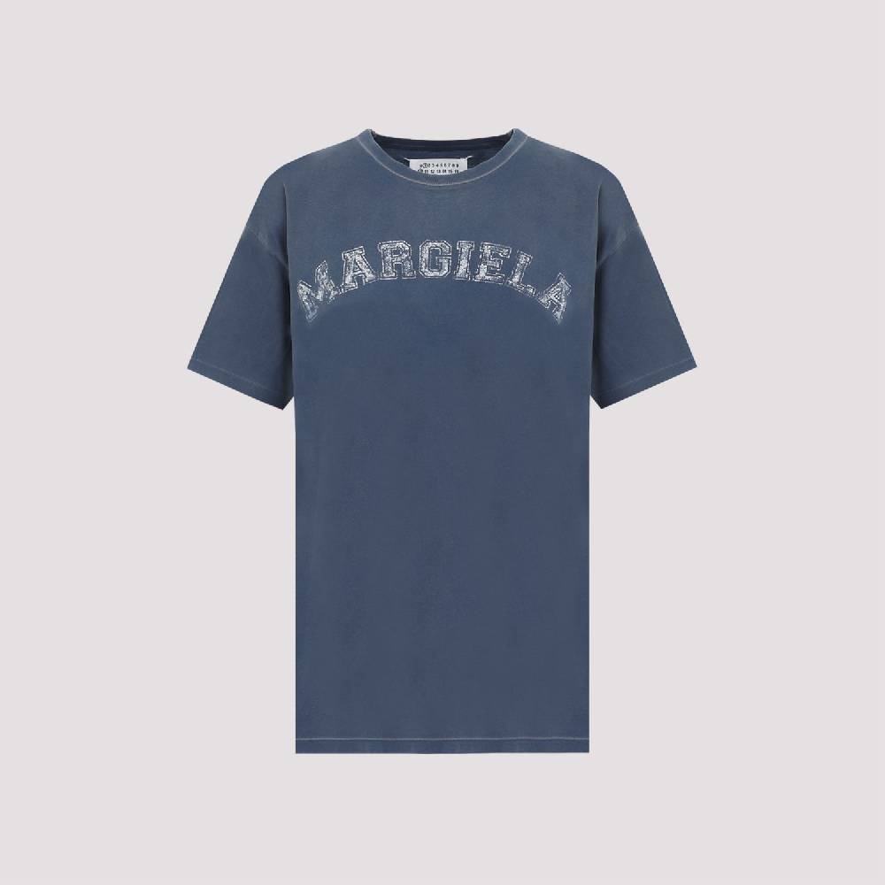 MAISON MARGIELA  T-Shirt Di Cotone Blu Effetto Usato Maison Margiela Donna