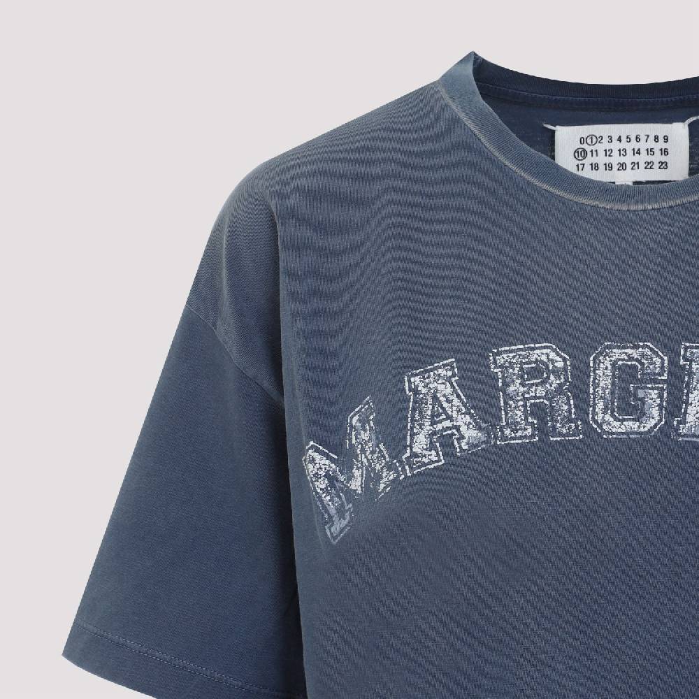 MAISON MARGIELA  T-Shirt Di Cotone Blu Effetto Usato Maison Margiela Donna