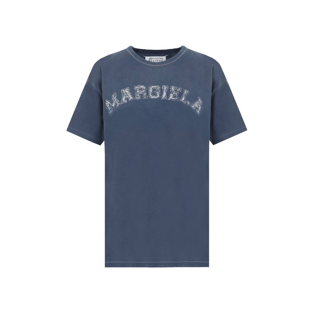 MAISON MARGIELA  T-Shirt di Cotone Blu Effetto Usato Maison Margiela Donna