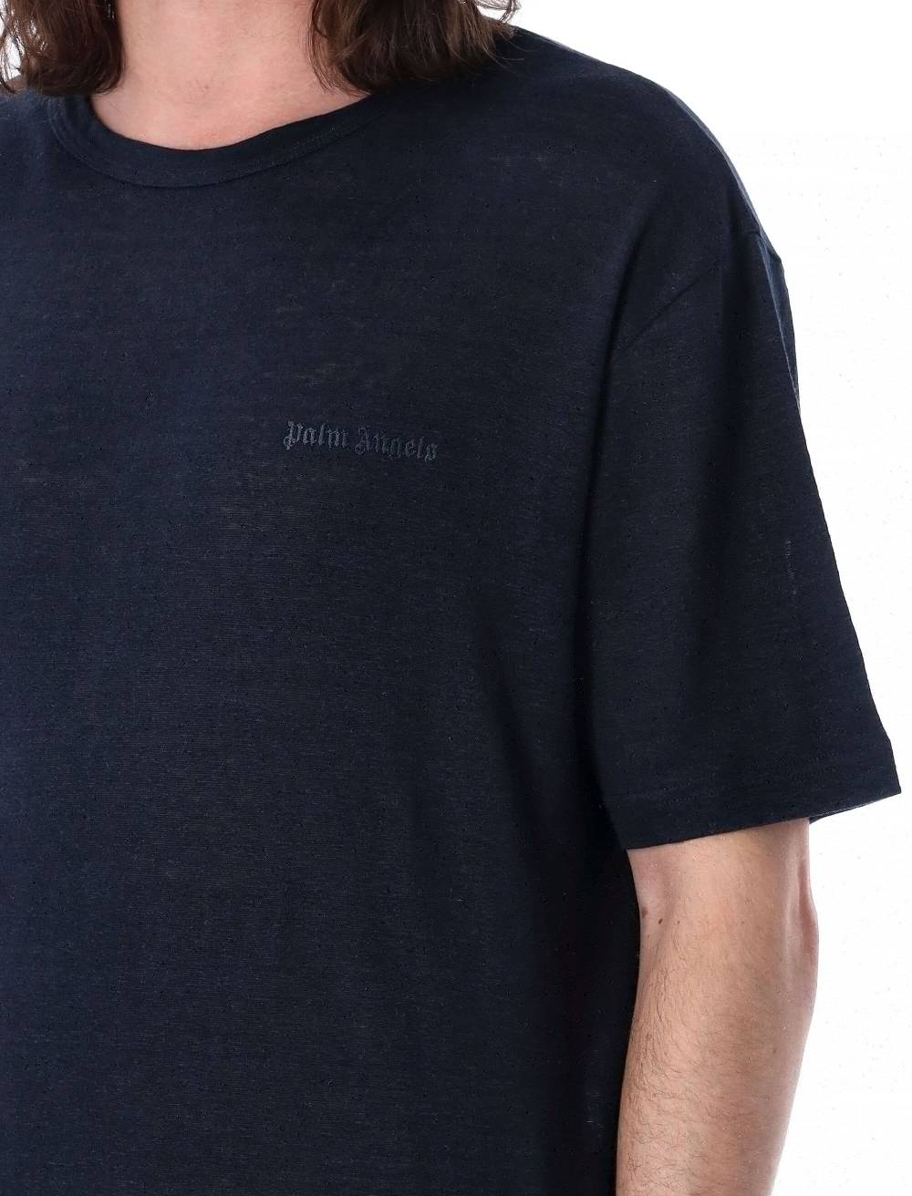 PALM ANGELS KIDS  T-Shirt Logo In Lino Nero Uomo Palm Angels