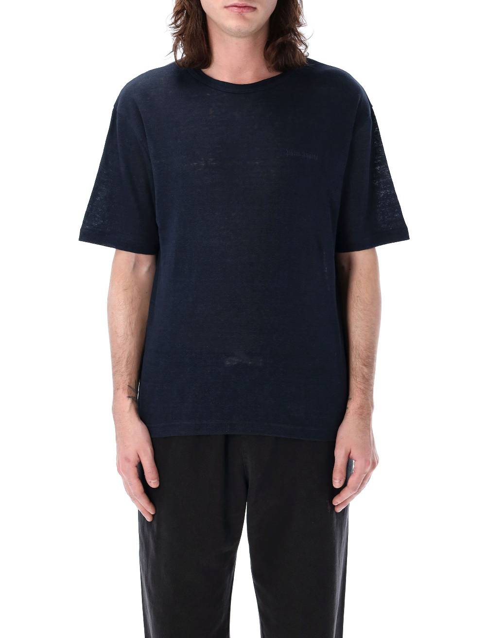 PALM ANGELS KIDS  T-Shirt Logo in Lino Nero Uomo Palm Angels