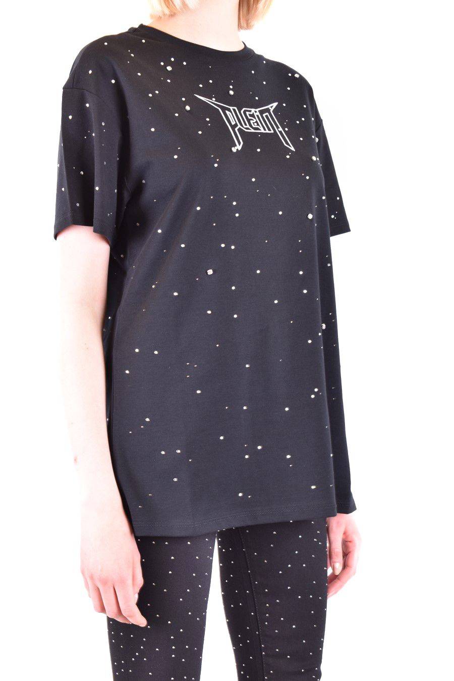 PHILIPP PLEIN  T-Shirt Nera In Cotone Con Decorazioni In Vetro Di Philipp Plein Per Donna