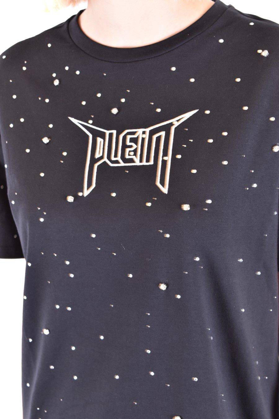 PHILIPP PLEIN  T-Shirt Nera In Cotone Con Decorazioni In Vetro Di Philipp Plein Per Donna