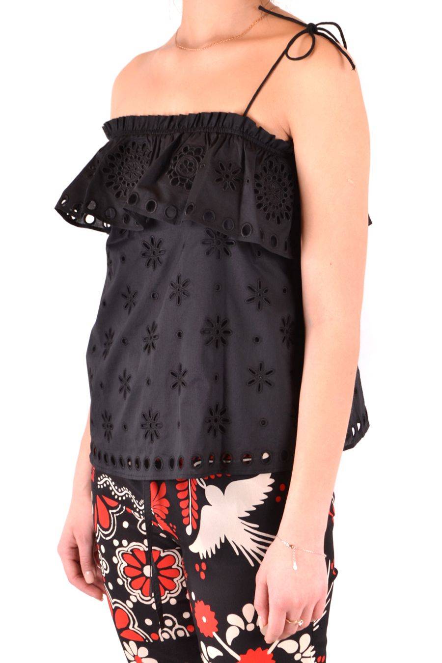 RED VALENTINO  Top Elegante Di Cotone Nero RED VALENTINO