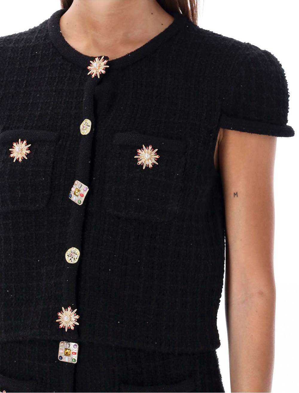 SELF PORTRAIT  Top Maglia Nero Con Pulsanti Gioiello E Paillettes Self-Portrait