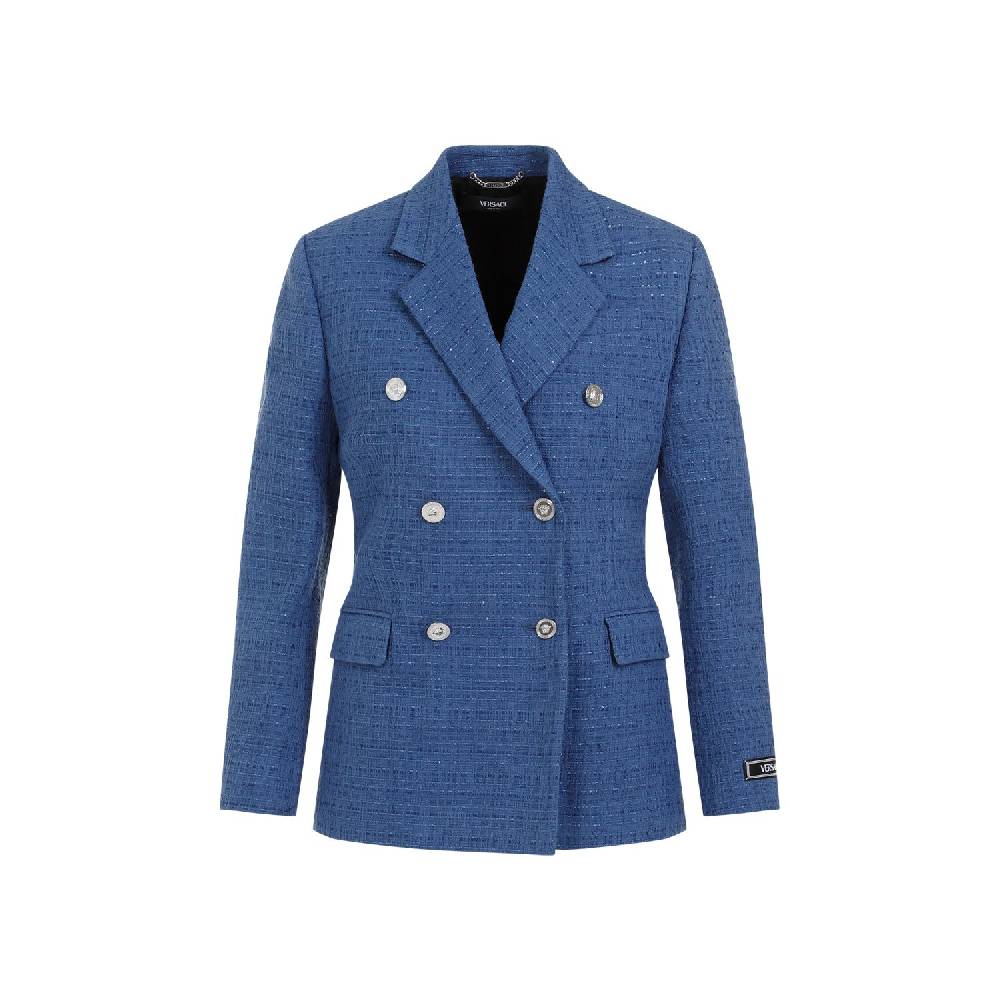 VERSACE  Blazer Tweed Cotone Blu Versace da Donna