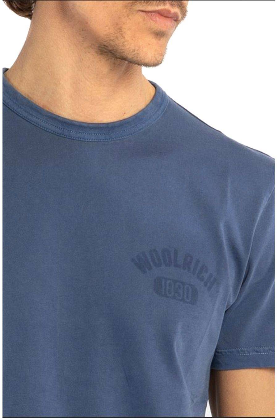 WOOLRICH  T-Shirt Di Cotone Blu Woolrich Da Uomo